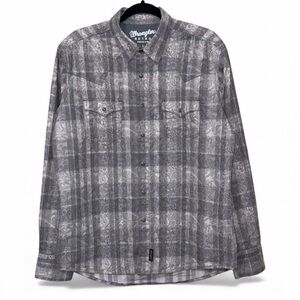 Wrangler Retro Premium Western Snap Button Down Paisley Print Grey Large